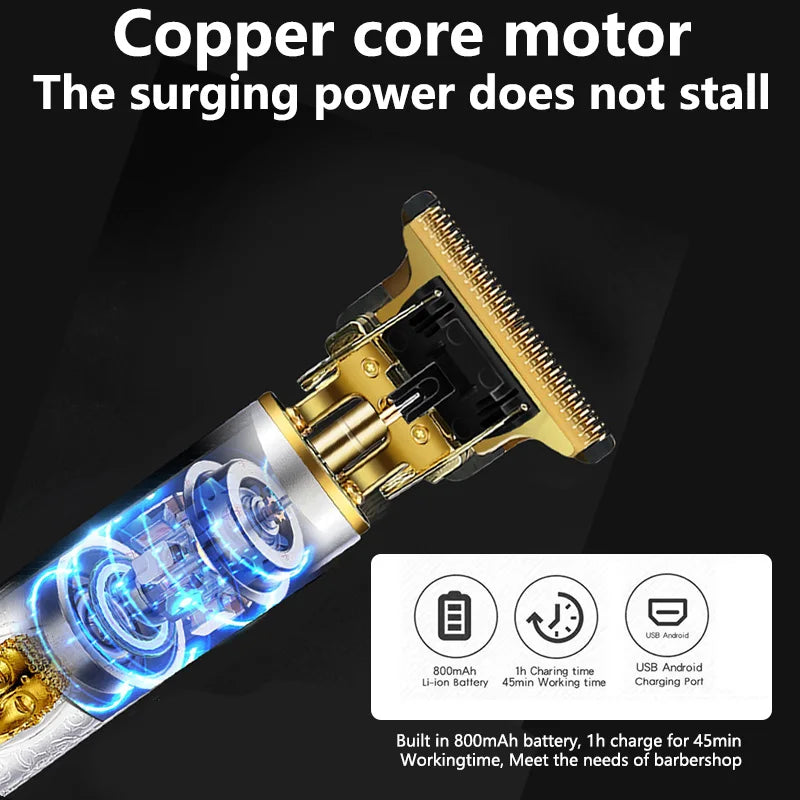 2025 T9 HairClipper Beard Shaving Body Hair Trimmer Clippers Electric Machine Men Haircut Machine 0mm Barber ShaverDragon Carved