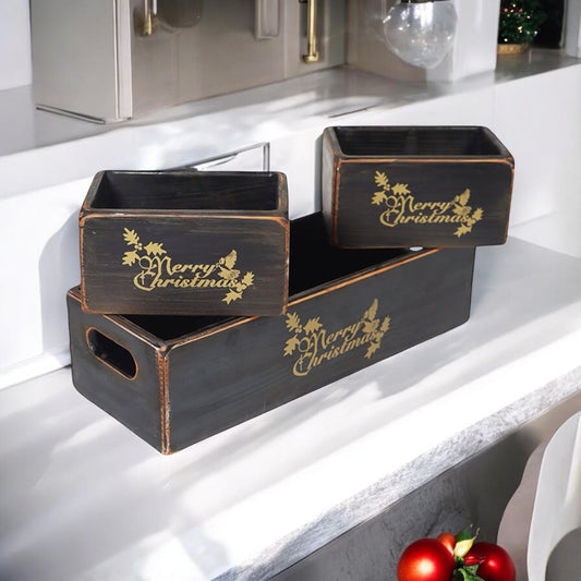 34/15/15CM SET 3 BL;ACK WOODEN BOXES