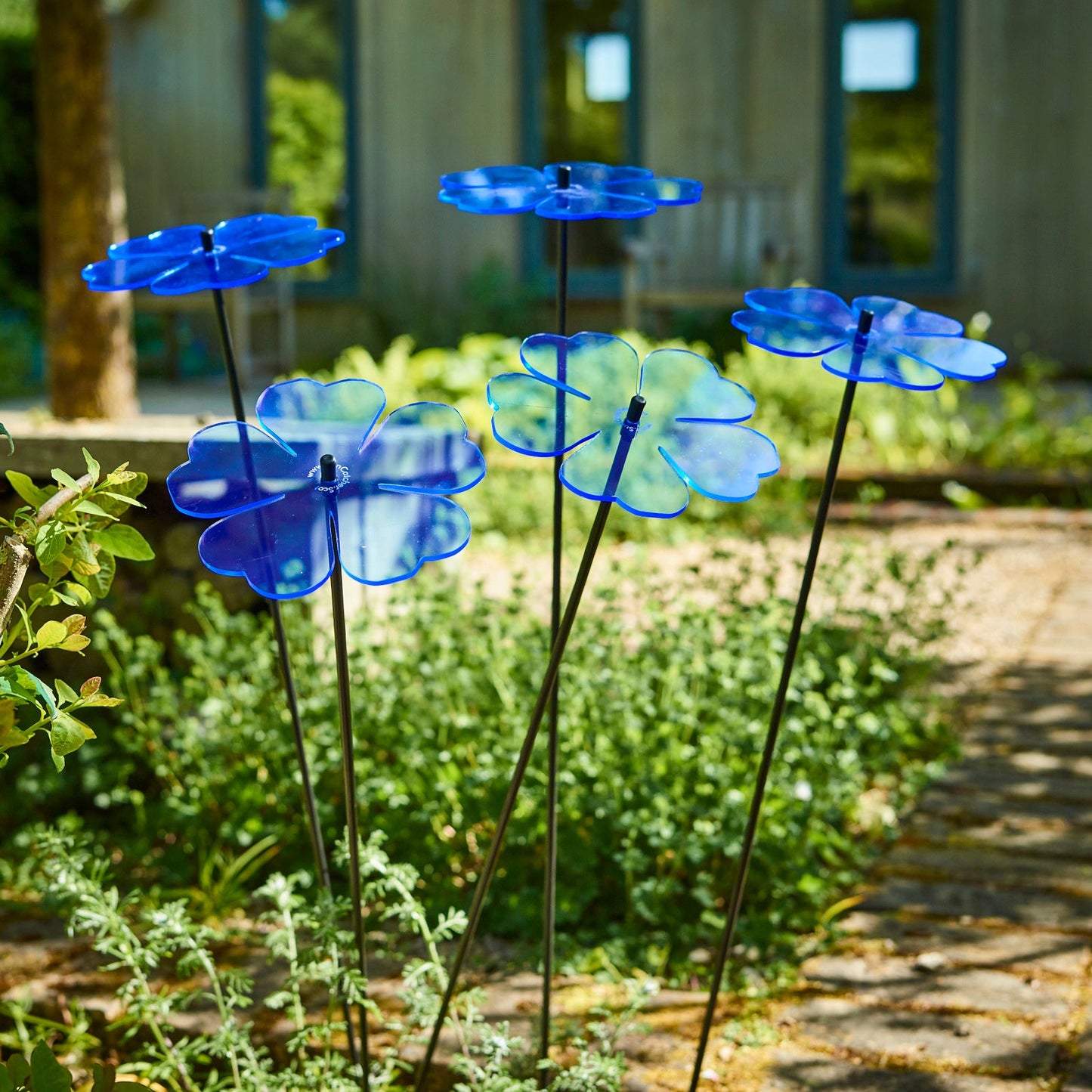 Large Garden Décor Ornaments Set of 5 'Double Blossoms'