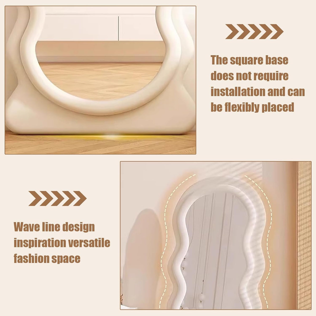 Full Length Mirror CEIEVER 160x60cm Irregular Wavy– Arch Floor Mirror, White