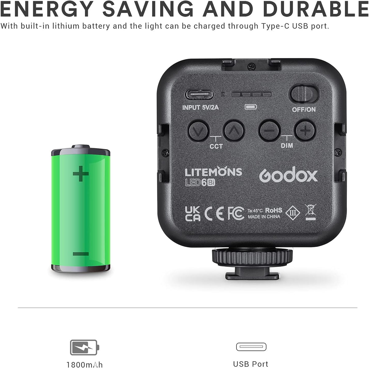Godox LITEMONS LED6Bi Mini LED Video Light, CRI95, 3200K-6500K, Zoom & Meetings