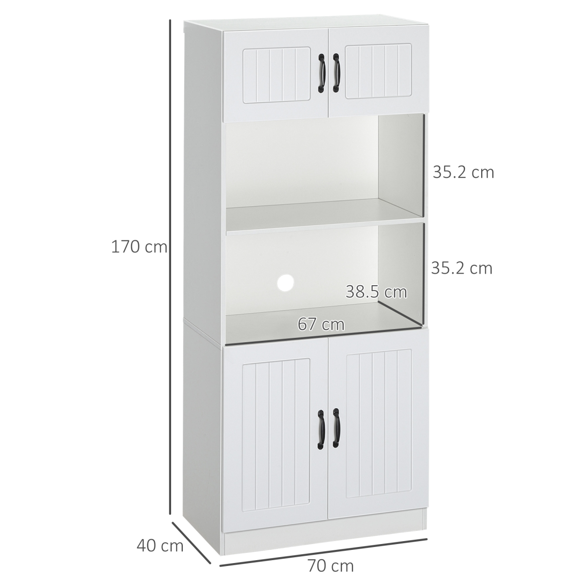 Kitchen Storage Cabinet, Cupborad with 5-tier Shelving 4 Doors, White