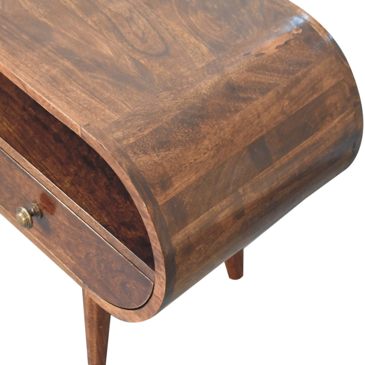 Artisan Furniture Solid Wood California Walnut Circular TV Stand, Brown, 2 Drawers and 1 Shelf
