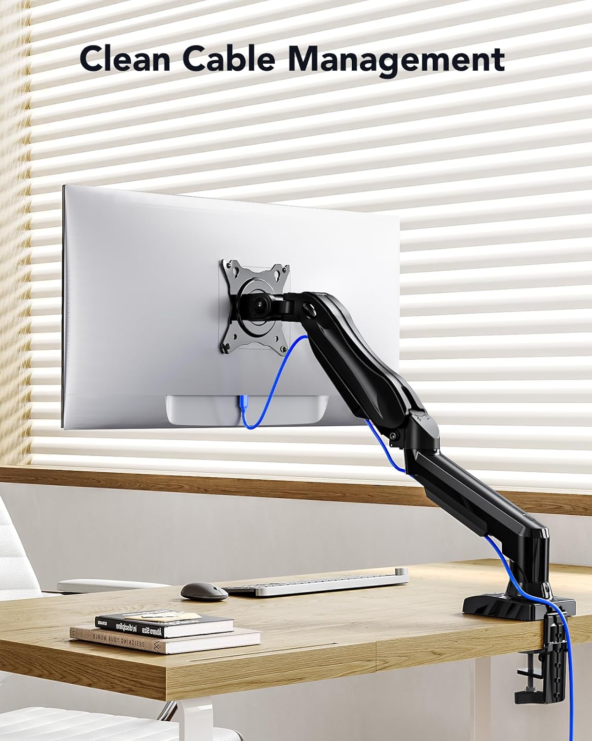 Single Monitor Arm 13 to 32 Inch Adjustable White Desk Mount VESA HUANUO