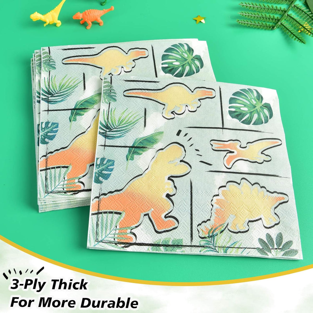 Party Tableware Set for Kids 16 Guests 66pcs Birthday Decorations Gold Dinosaur