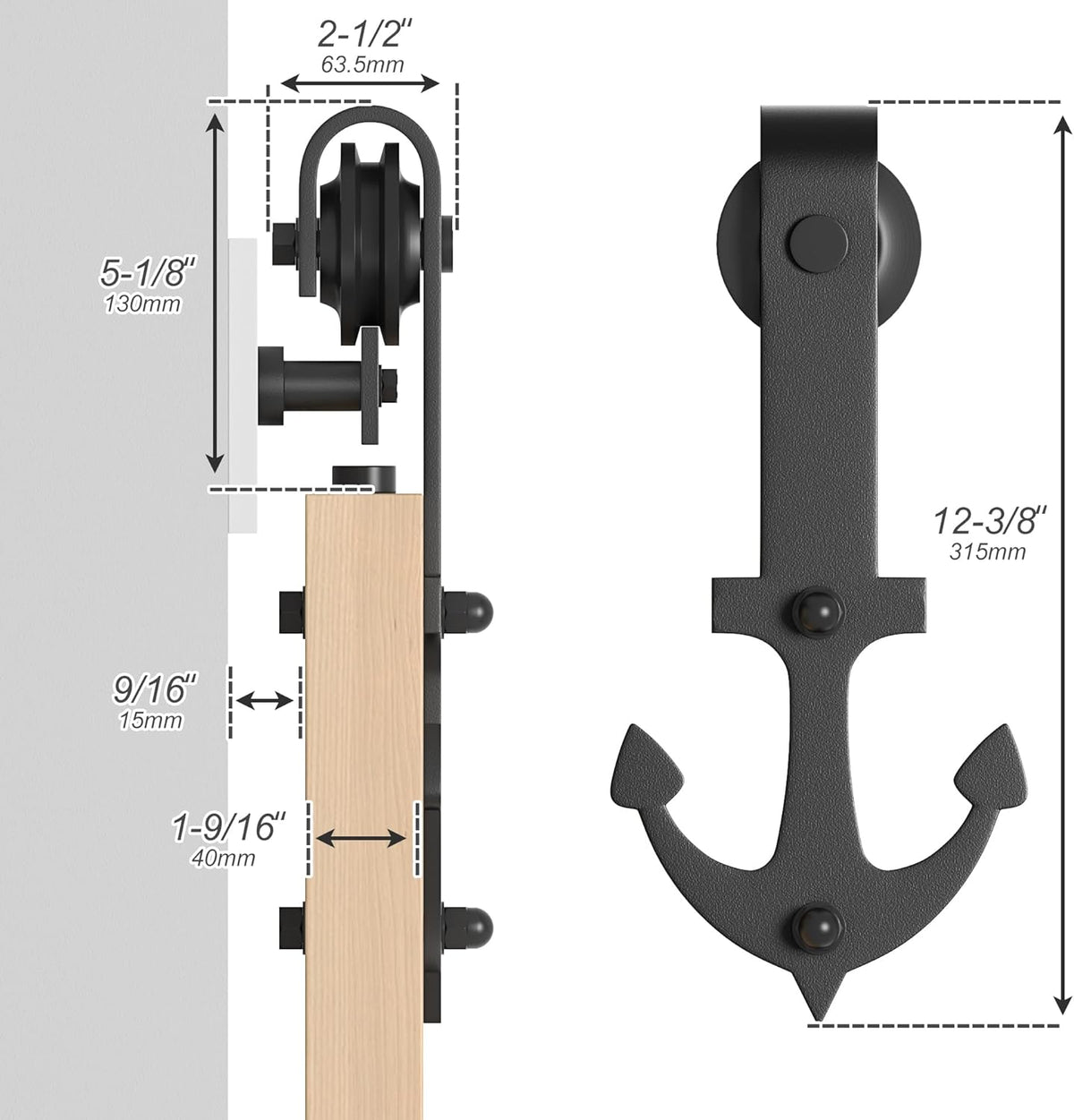 Sliding Barn Door Kit 5FT Heavy Duty Anchor Shaped Black Track SANKEYTEW