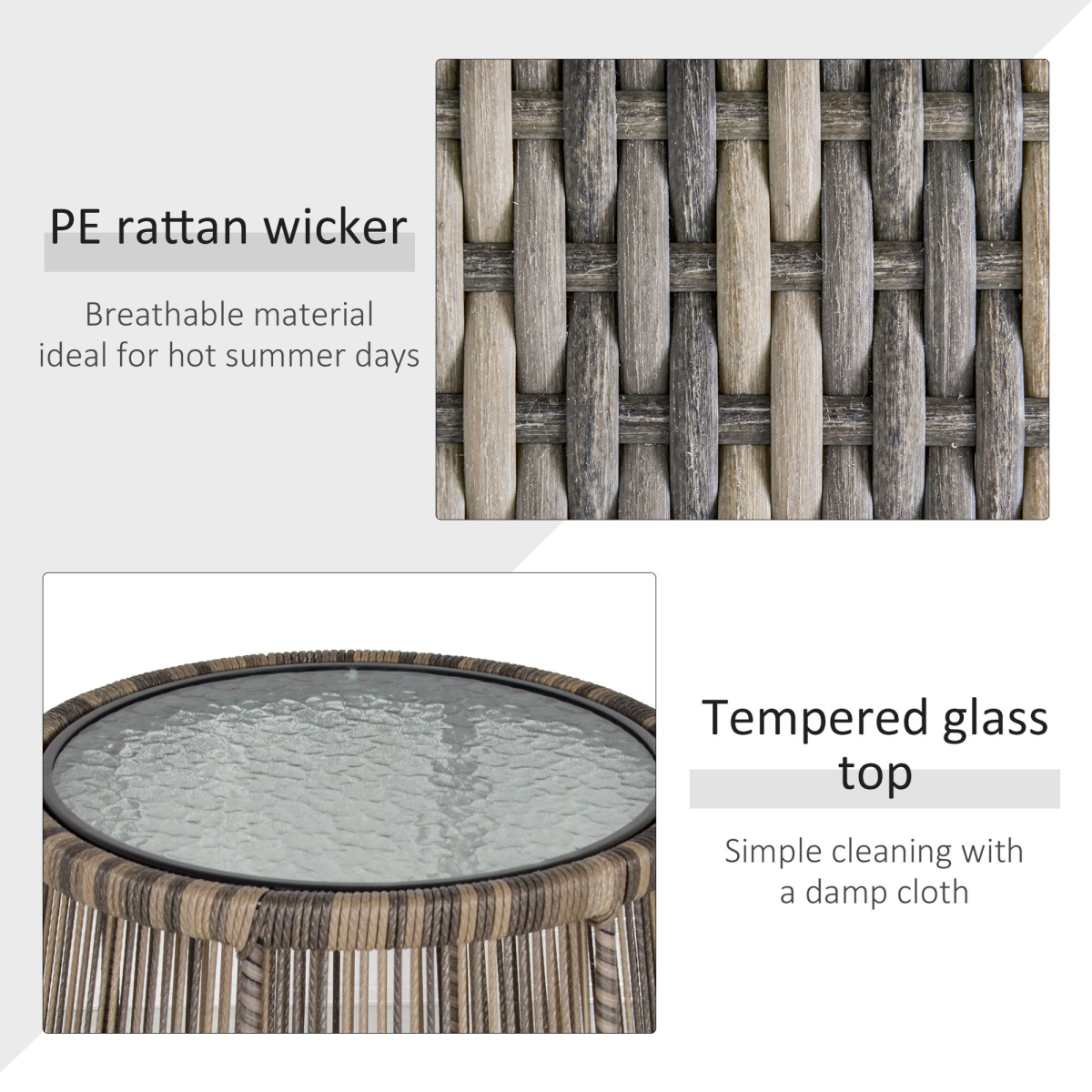 3 PCS Webbed PE Rattan Outdoor Patio Set w/ Cushions Steel Frame Grey Outsunny