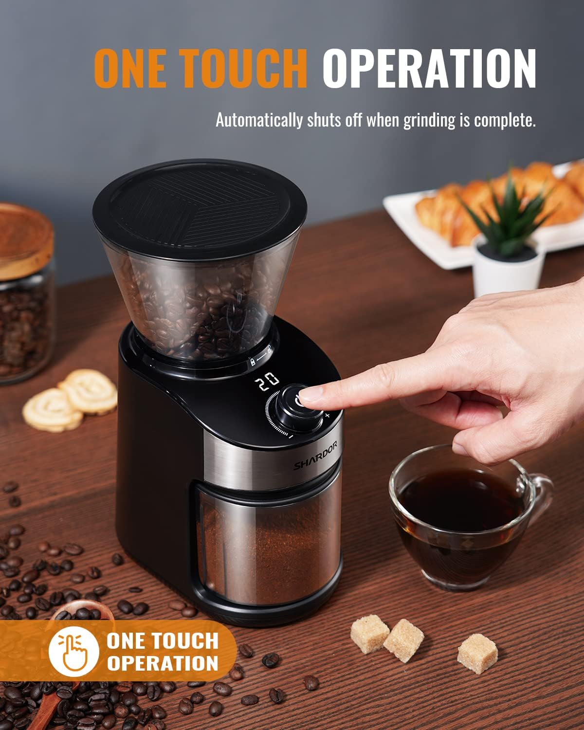 Shardor Coffee Grinder Burr Electric 25 Grind Settings with Digital Timer Black