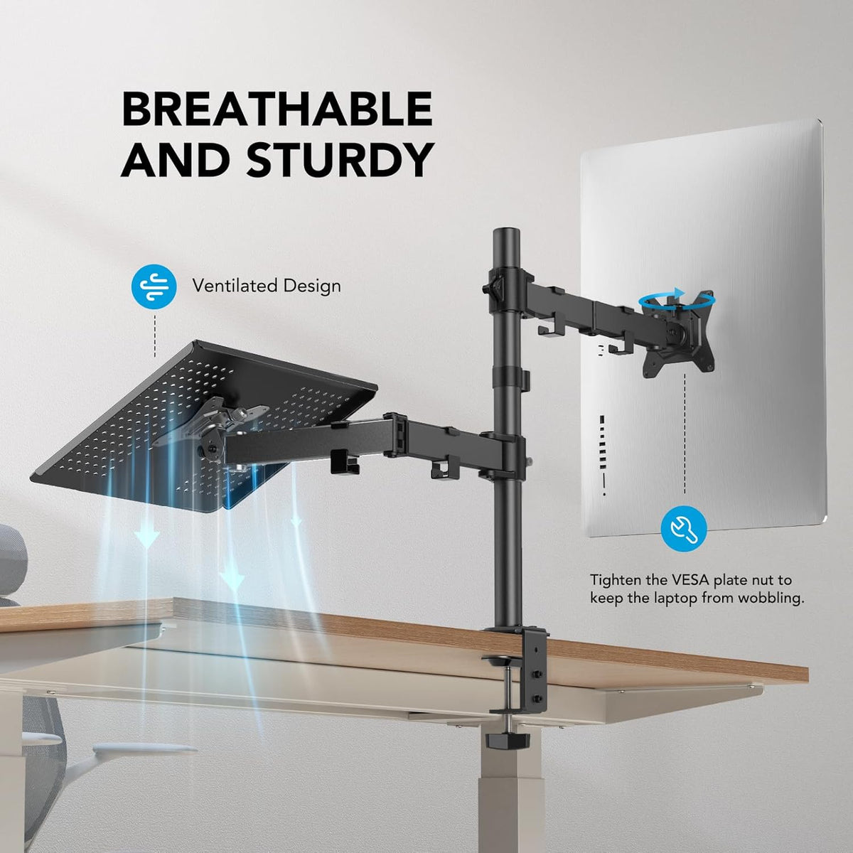 HUANUO Monitor Arm with Laptop Tray, 13–32" Screen & 17" Notebook