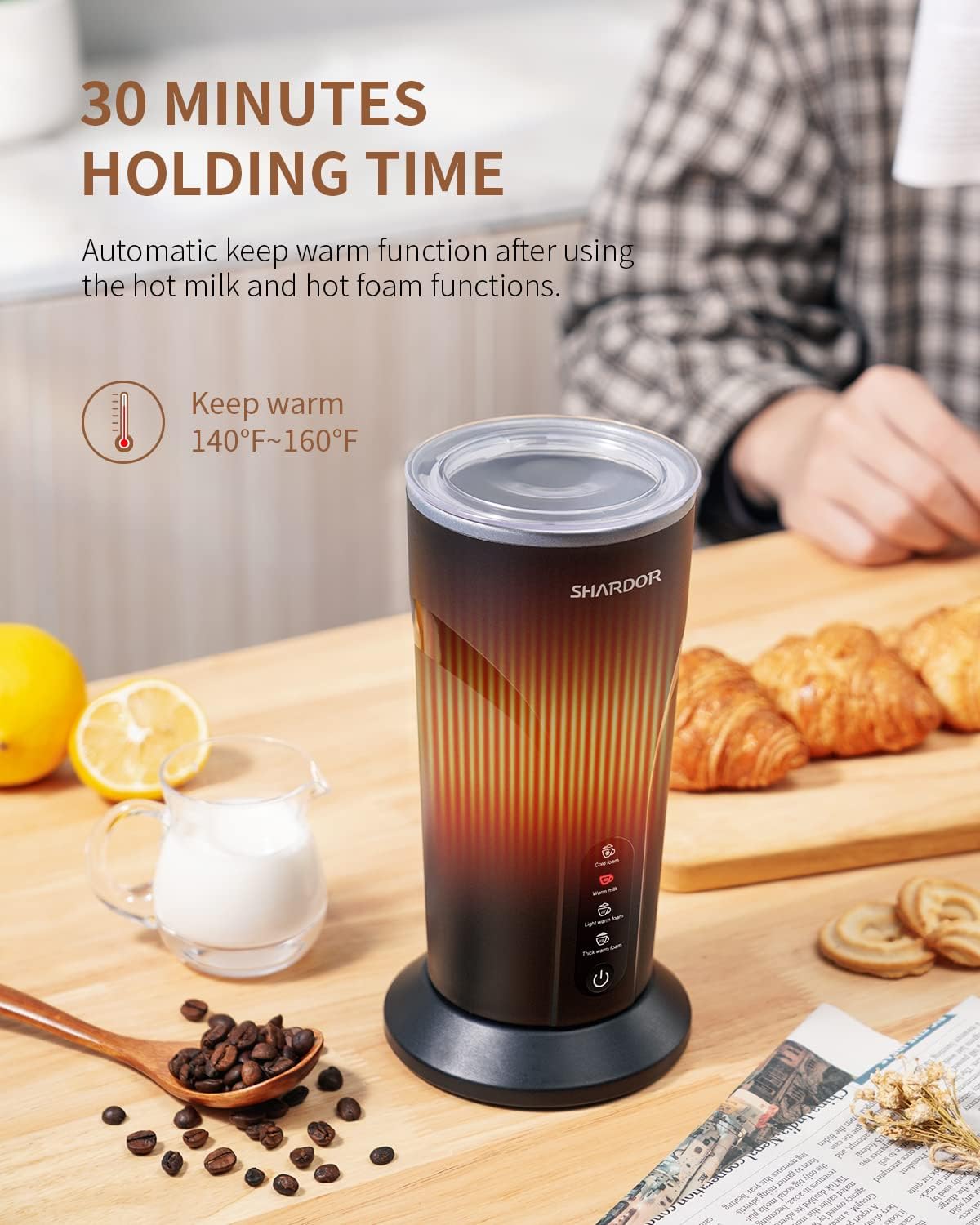 Electric Milk Frother and Steamer 300ml Cold Foam Maker SHARDOR