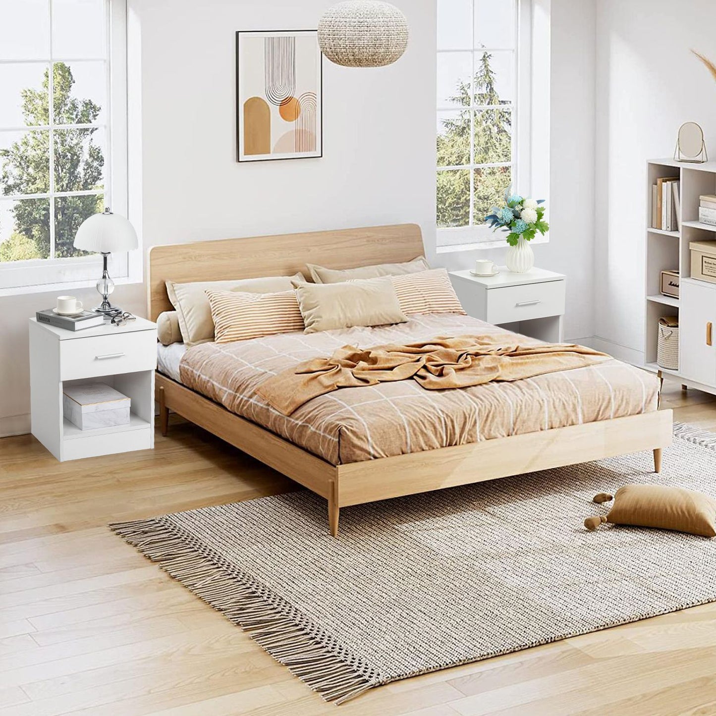 2-Tier Nightstand Bedside Cabinet End Table for Bedroom Home Office White