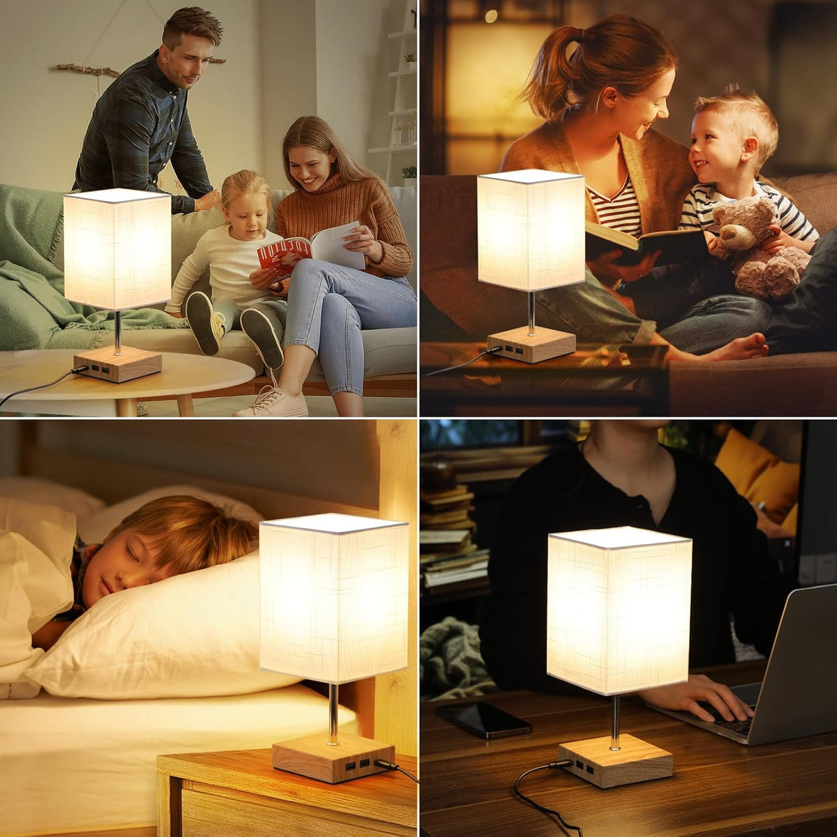 Touch Table Lamps 2-Pack with USB C Dimmable Bedside Lights White Lightsjoy