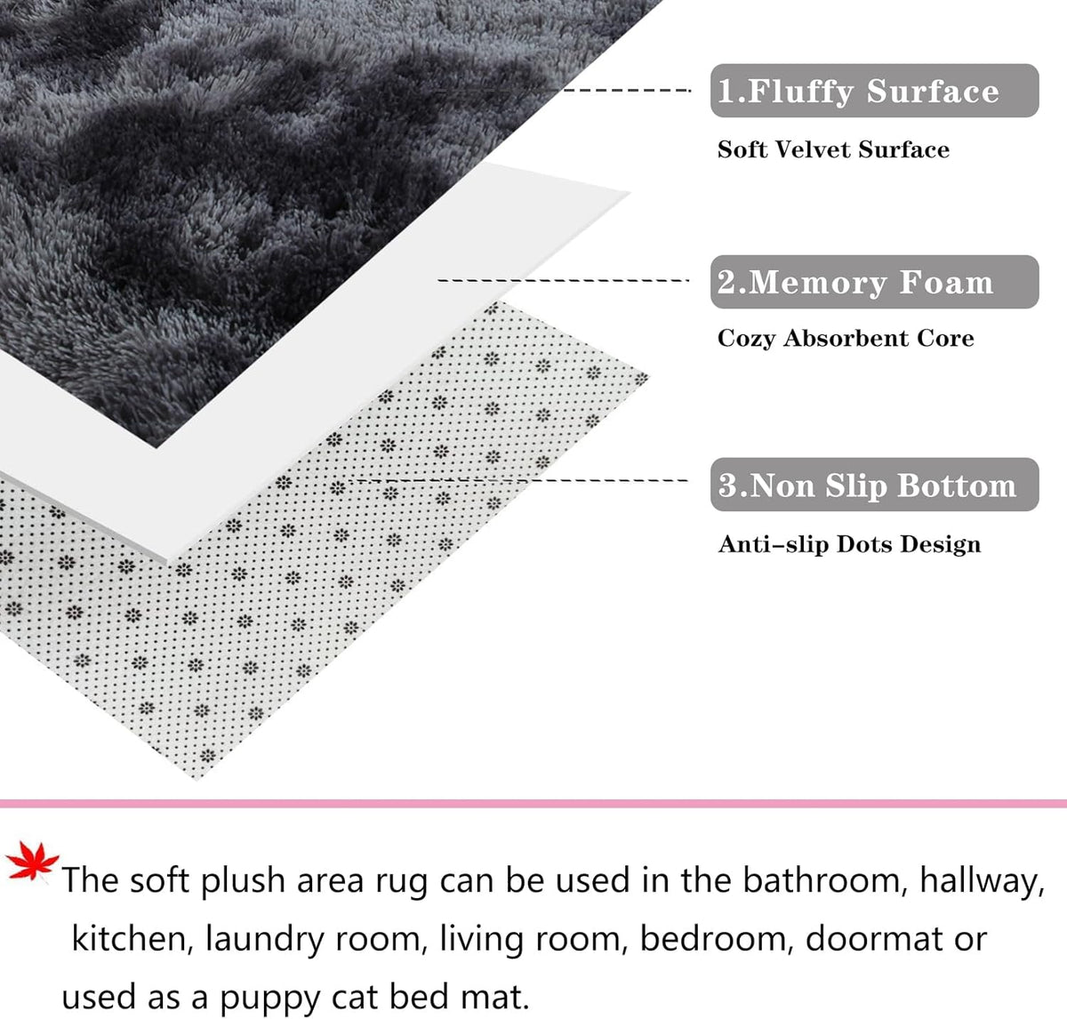 Round Shaggy Rug 120cm Grey Fluffy Faux Fur Soft Bedroom Carpet Dark Grey