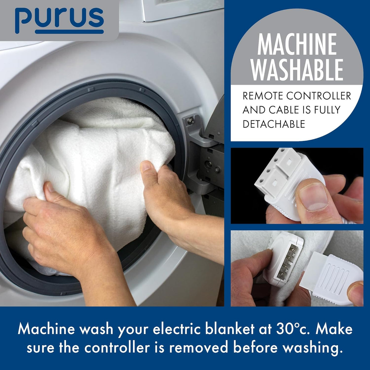 Electric Blanket Double 193x137cm 3 Heat Settings Soft Polyester Purus