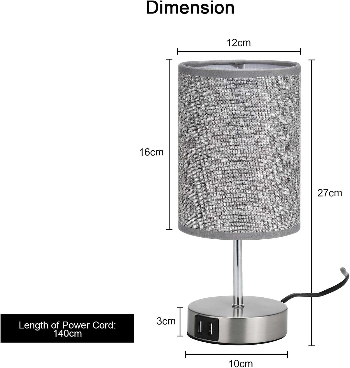 Lightess 2x Touch Bedside Lamps Grey, USB, Dimmable, E14 Bulbs Included