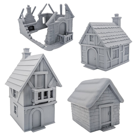 28mm Fantasy Village Buildings | DND RPG Scatter Terrain for Wargames