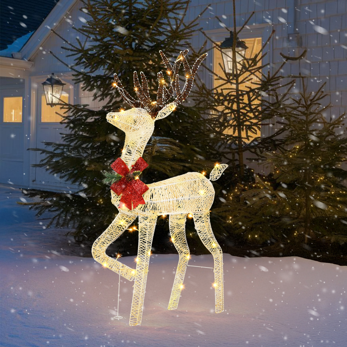1.2M Lighted Reindeer Christmas Decorations, Pre-lit Holiday Decor with 90 Warm White LED Lights for Xmas Outdoor Indoor Decor Lighted Holiday Displays, White