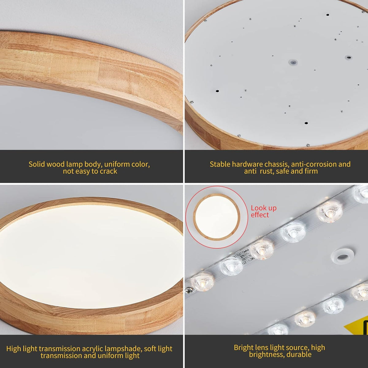 Schindora Wooden LED Ceiling Light, 20W Ø30cm Warm White for Home Rooms
