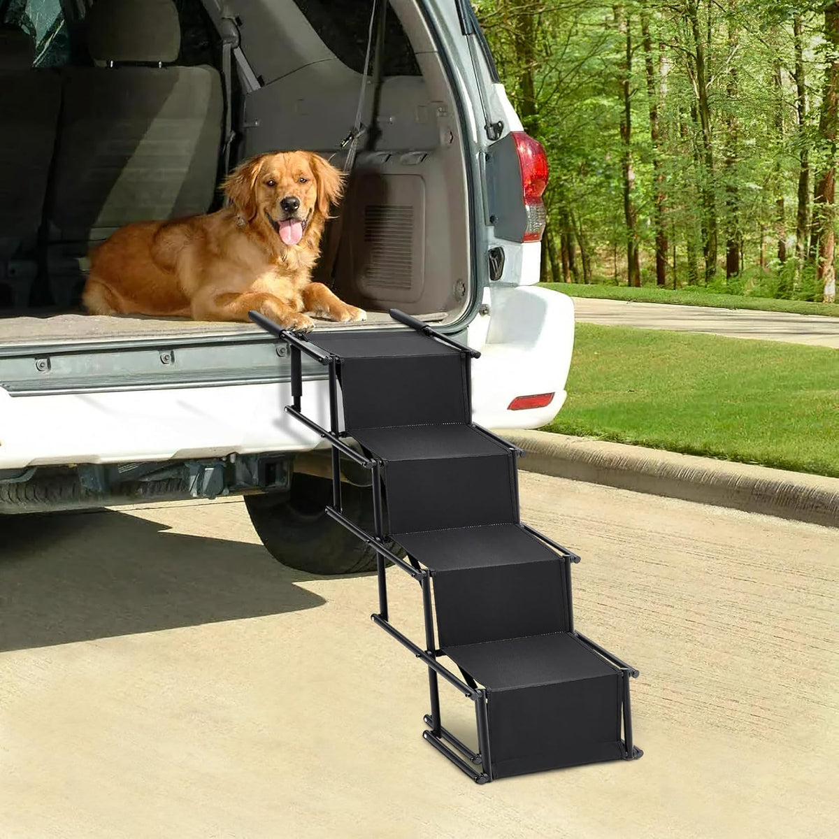 Foldable Dog Ramp Adjustable Non Slip Pet Steps For Car Bed 176lbs Fellie