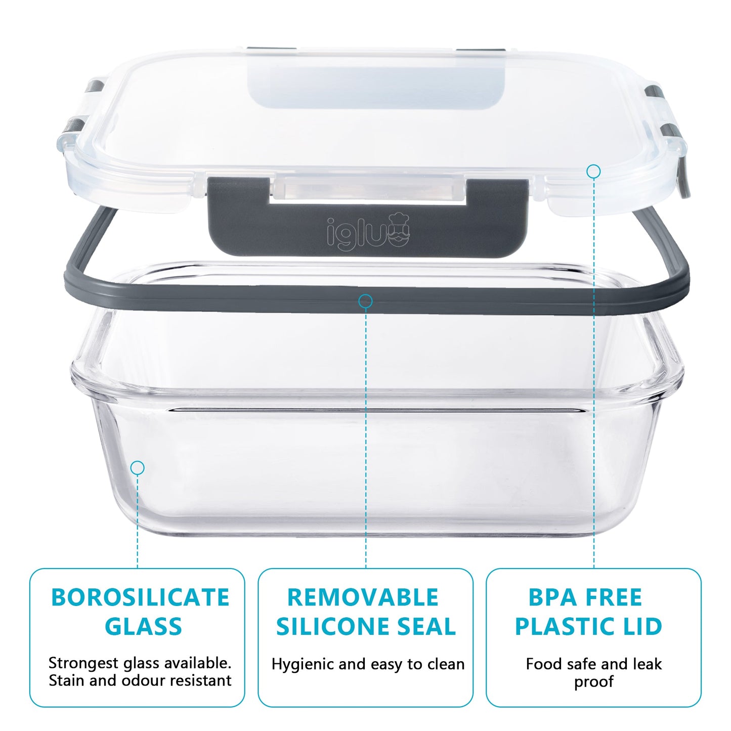 Glass Food Storage Containers in 2 sizes - 1050ml and 370ml - 10 PACK
