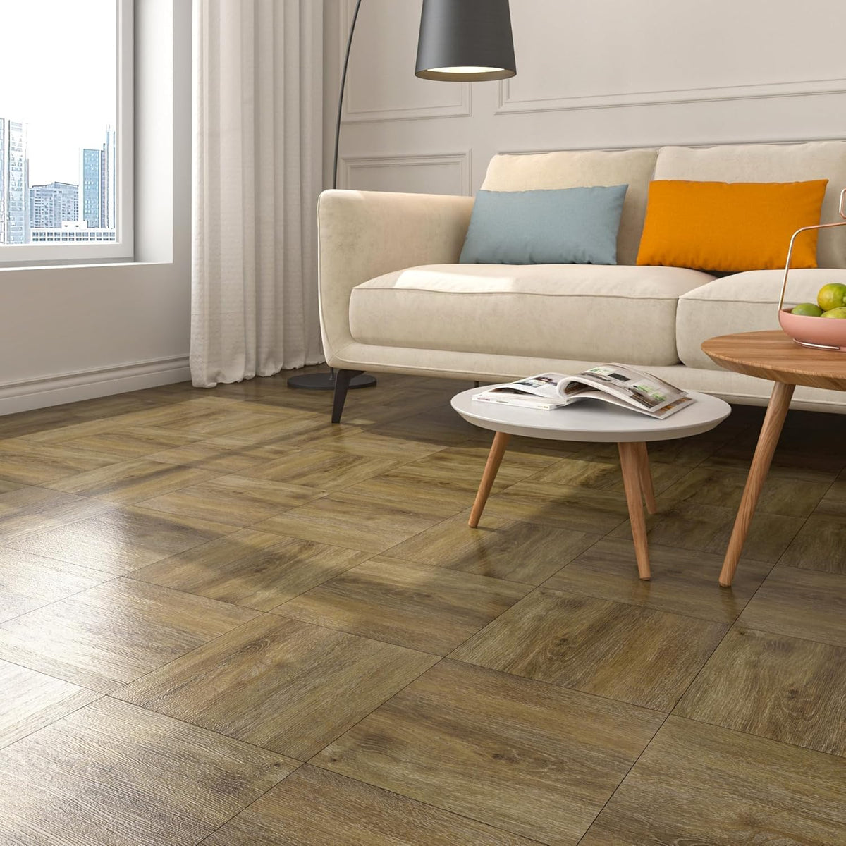 Peel and Stick Floor Tiles Wood Effect Vinyl 90x15cm 35 Pcs FunStick