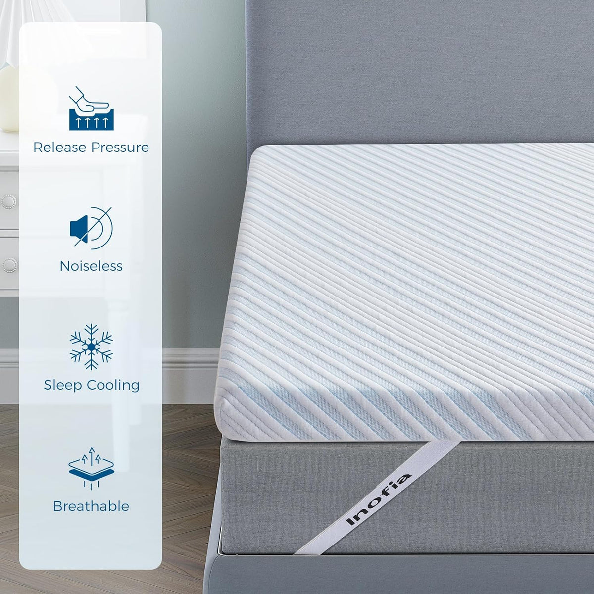 135x190cm Double Gel Memory Foam Mattress Topper 7CM Dual Layer with Cover Inofia