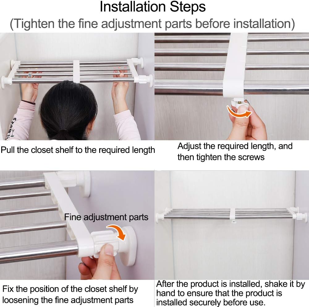 Tension Shelf Expandable Rod Closet System 5 Bar Clothes Rack 50-80cm Hershii