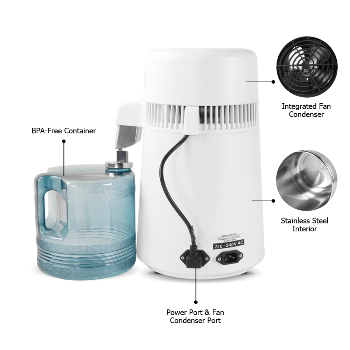 British Standard ZB-1 4L Distilled Water Machine 220V 750W with New Thermostat and Plastic Bottle (Natural Color)