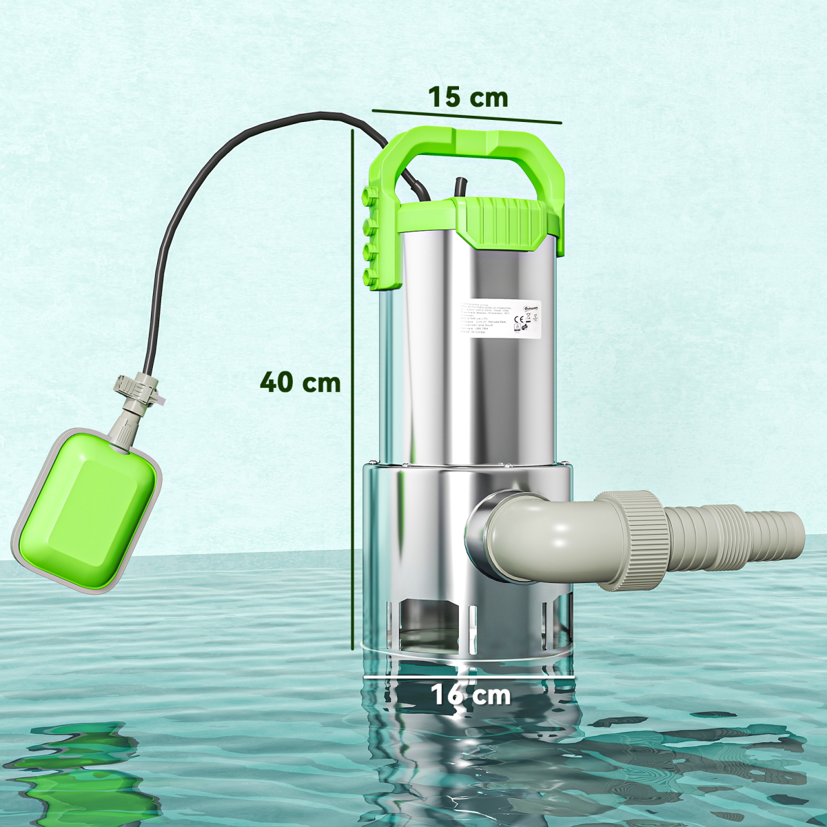 Outsunny 1100W Water Pump with Float Switch, 18500L/H Electric Sump Pump