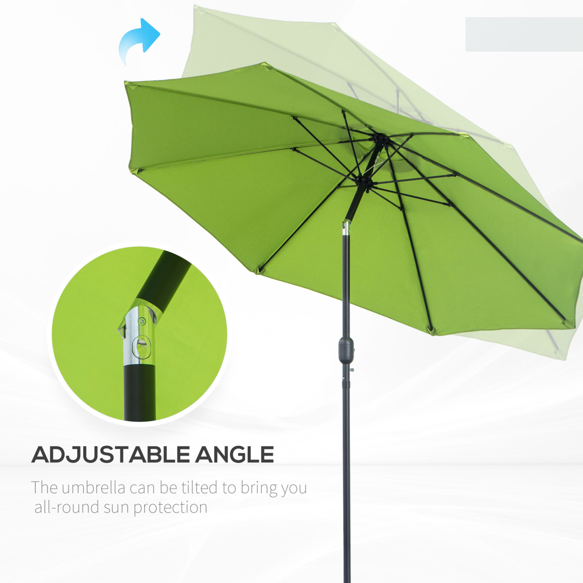 2.7M Patio Sun Umbrella Parasol Tilt Canopy Aluminium Light Green