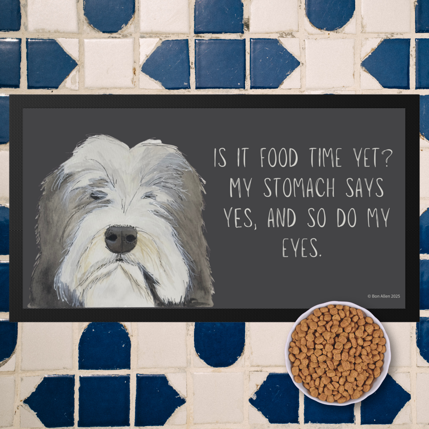Bearded Collie Pet Bowl Mat – The 'Is It Food Time Yet?' Edition!