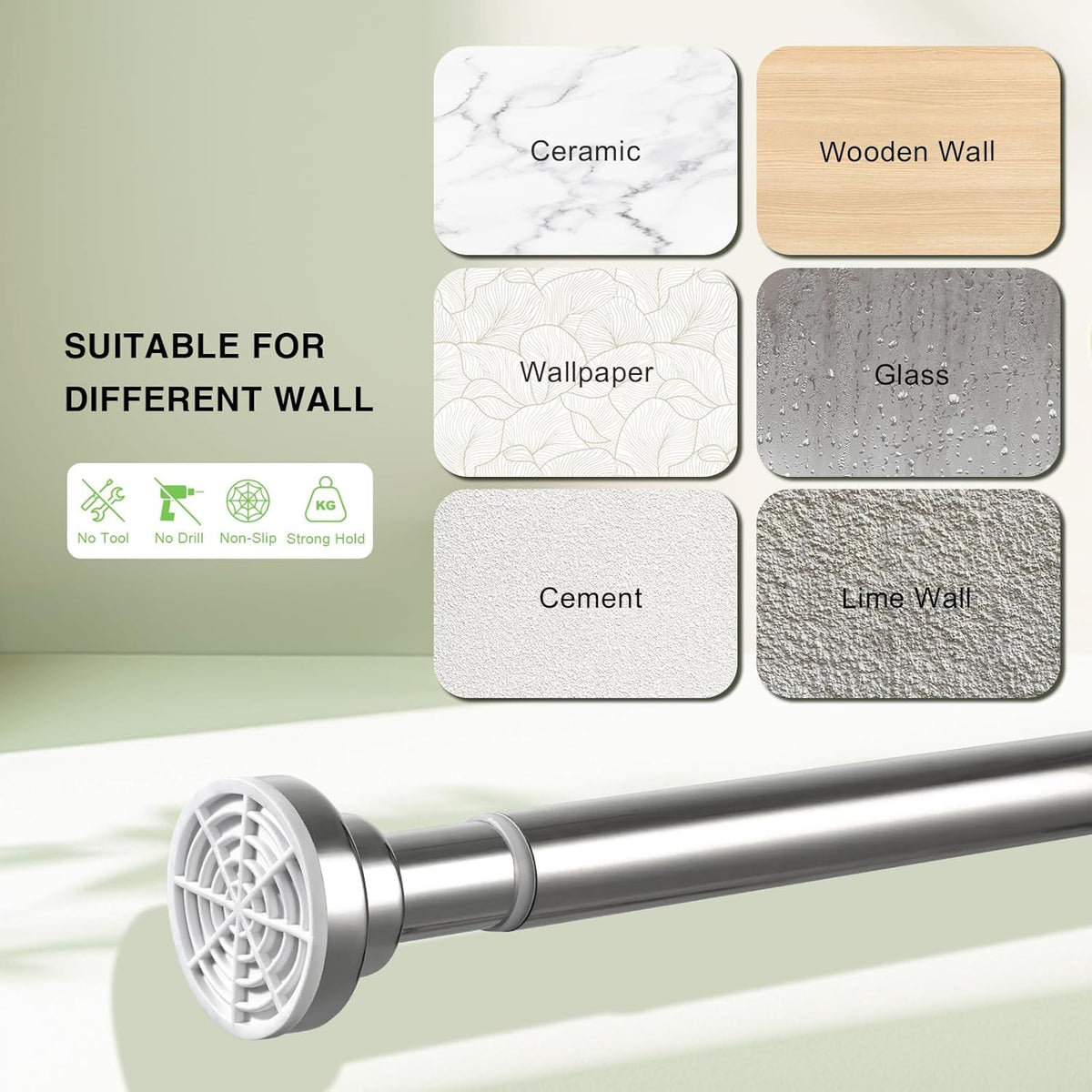 Stainless Steel Shower Curtain Rod 160–270cm Extendable No Drill Tension Pole
