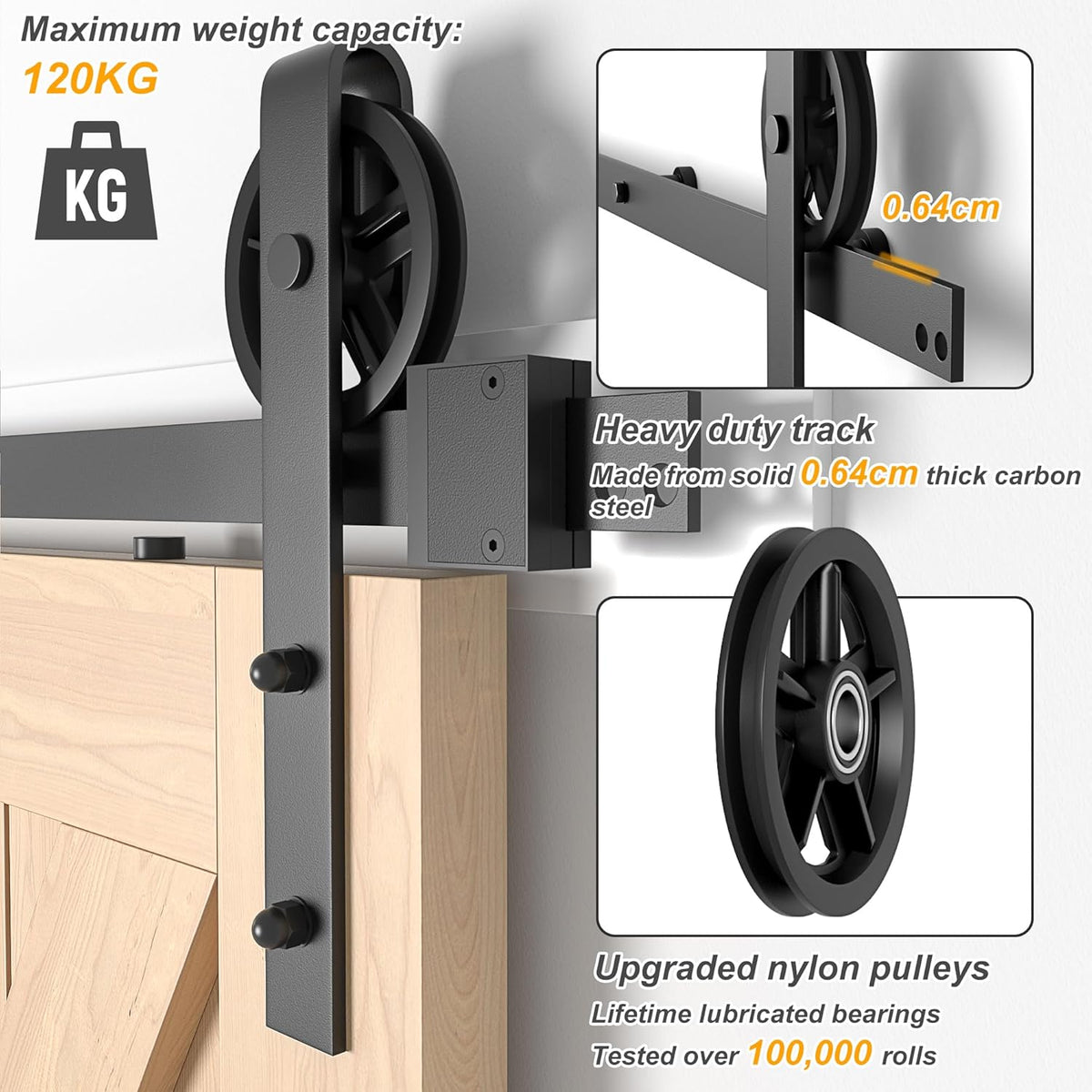 Sliding Barn Door Kit 7.5FT Heavy Duty Large Wheel Black Track SANKEYTEW