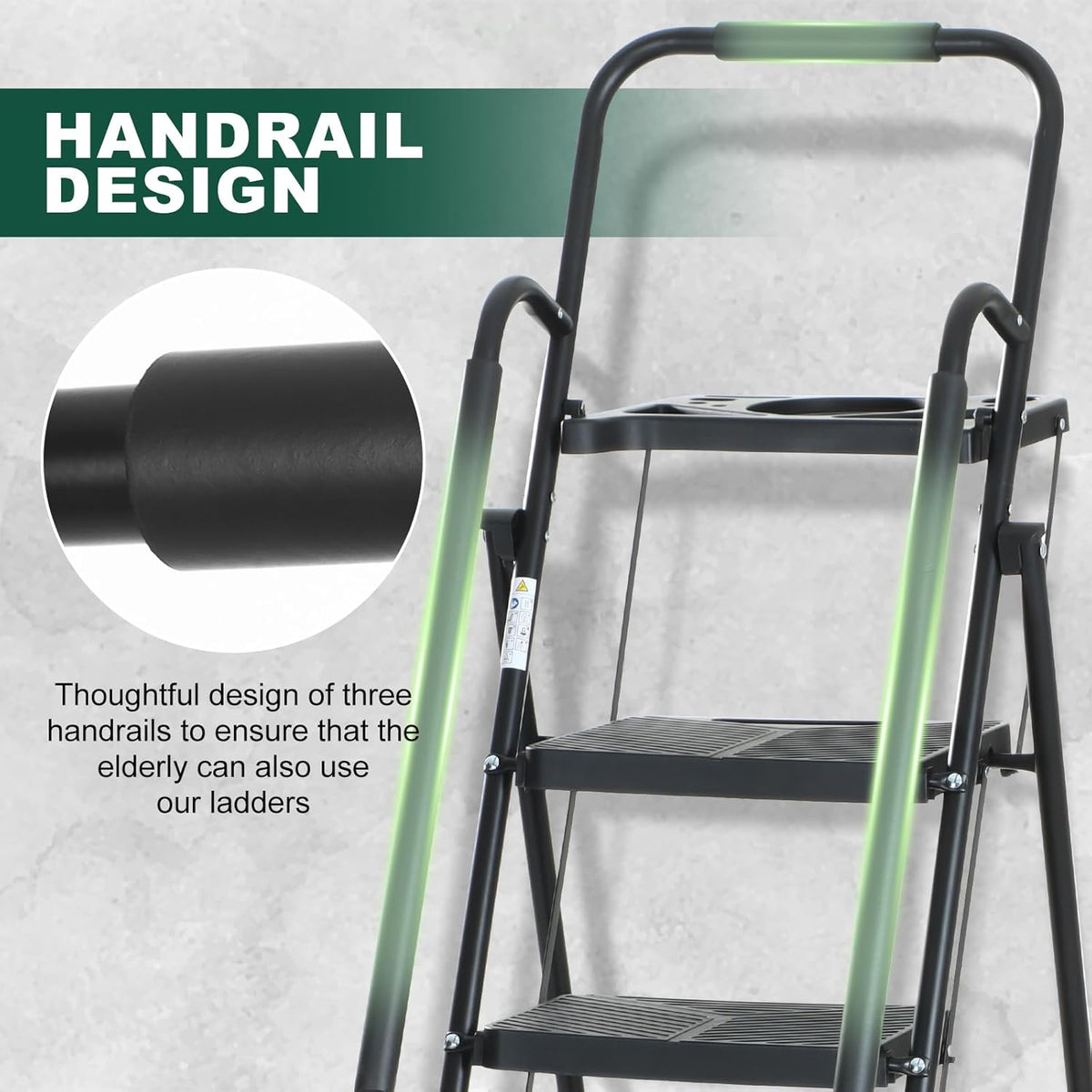 EPROSMIN 5-Step Ladder with Handrails – Folding Step Stool with Tool Tray
