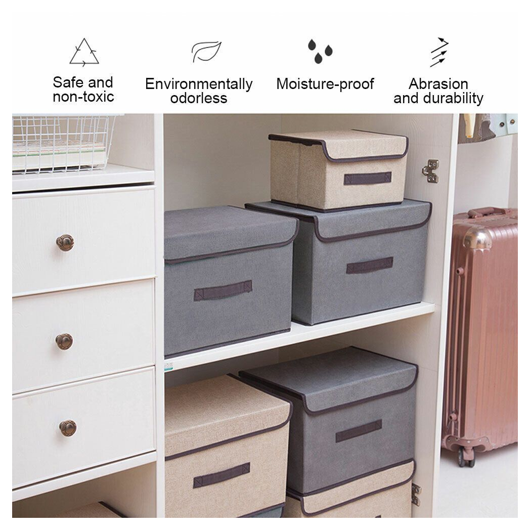 2 IN 1 Foldable Square Fabric Canvas Storage Boxes Portable Drawer With Lid UK