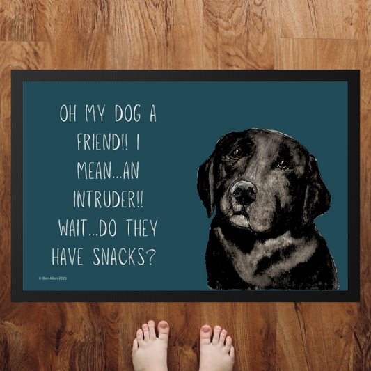 Black Labrador Welcome Mat – Is It a Friend, Intruder… or Snack Delivery?!