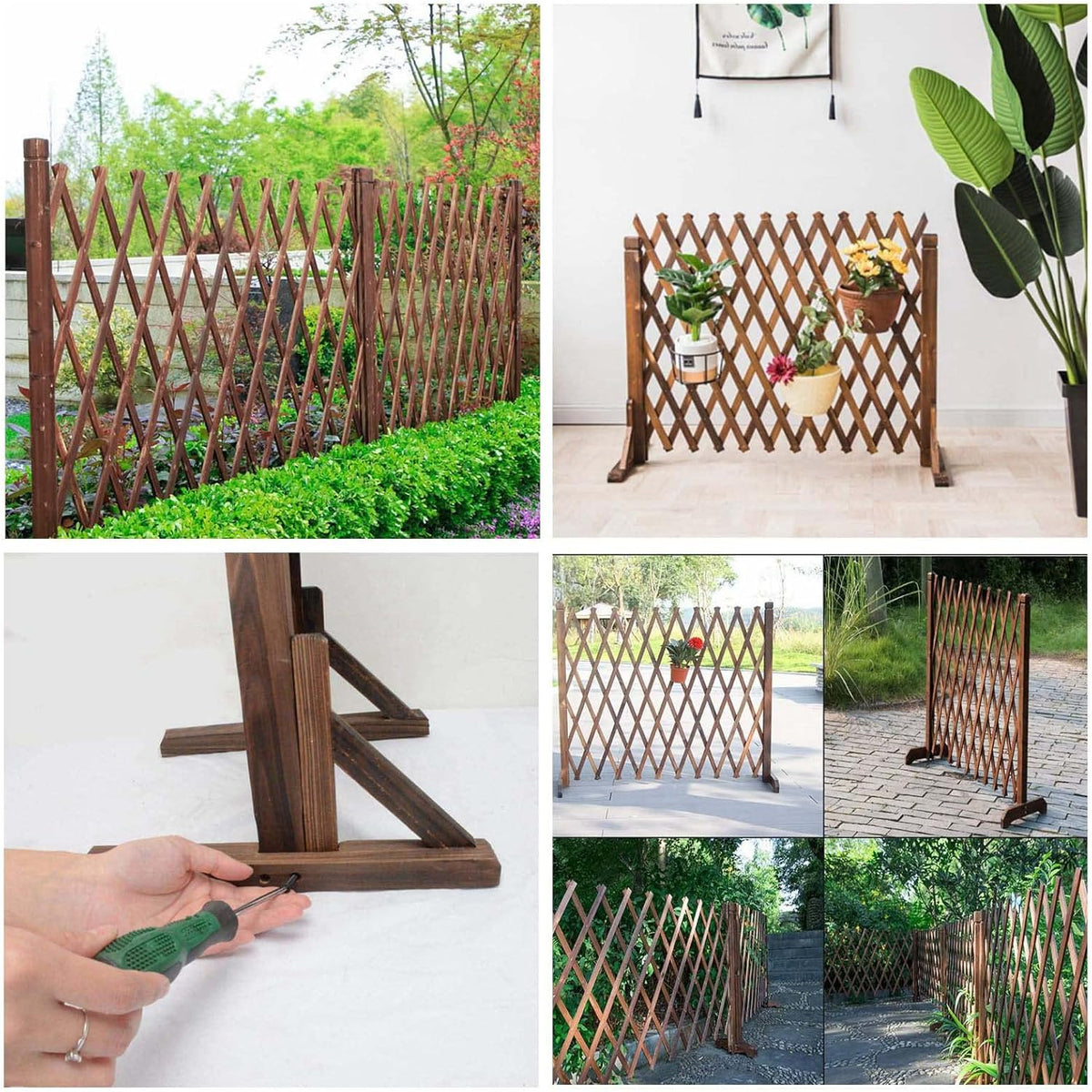 Expanding Fence Panels Adjustable Wooden Trellis Garden Screen 2 Pack Nisorpa