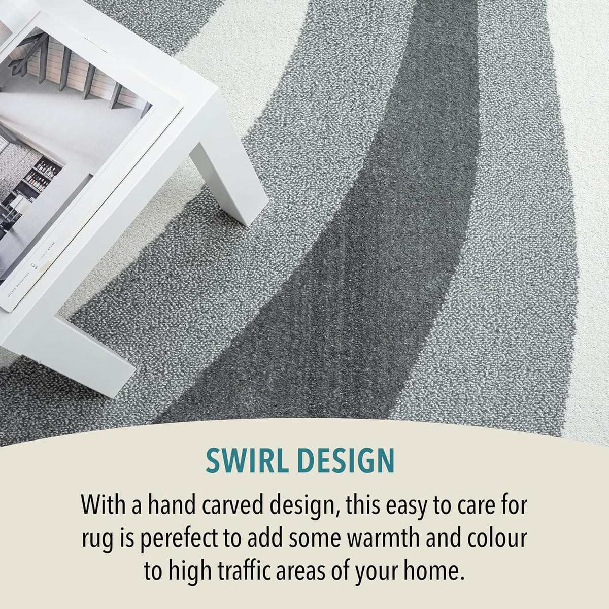 Medium Area Rug 160x230cm Swirl Pattern Vibrant Short Pile Natural