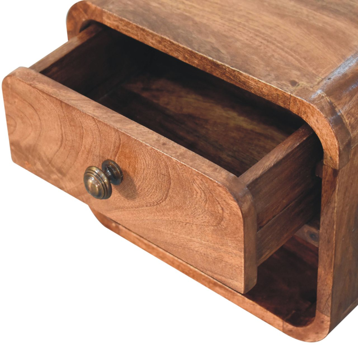 Artisan Furniture Solid Wood Mini Honey Caramel Wall Mounted Bedside with Open Slot, Light Brown, 1 Drawer and 1 Shelf