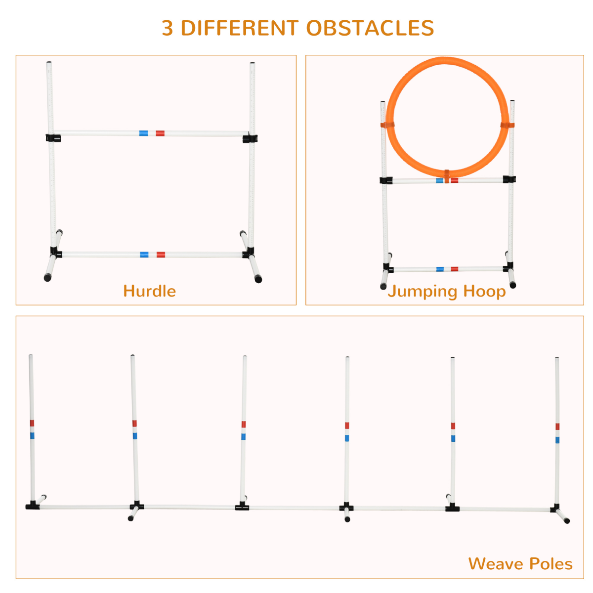 3-Piece Suit Portable Pet Agility Training Set for Dogs Obstacle Course