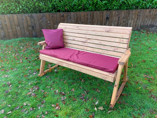 Charles Taylor Trading Three Seater Rocker Bench With Burgundy Cushion Brown