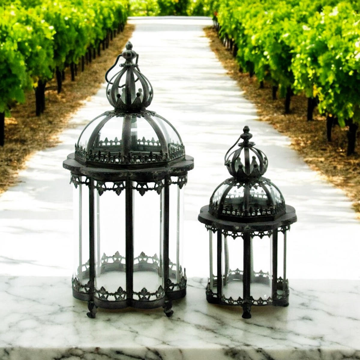 65/45CM GREEN SET 2 METAL GARDEN LANTERNS