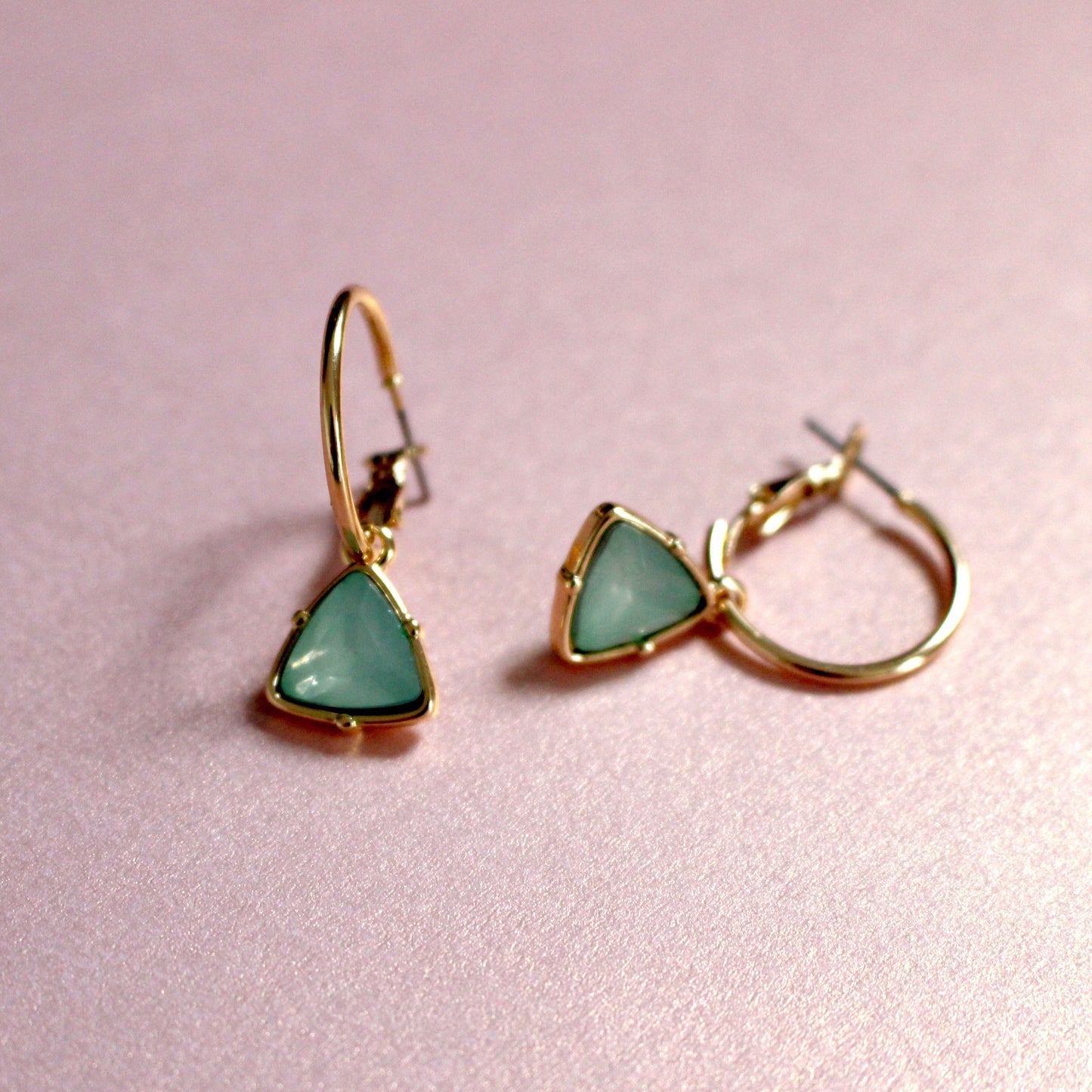 Holly Aqua Gem Charm Gold Hoop Earrings