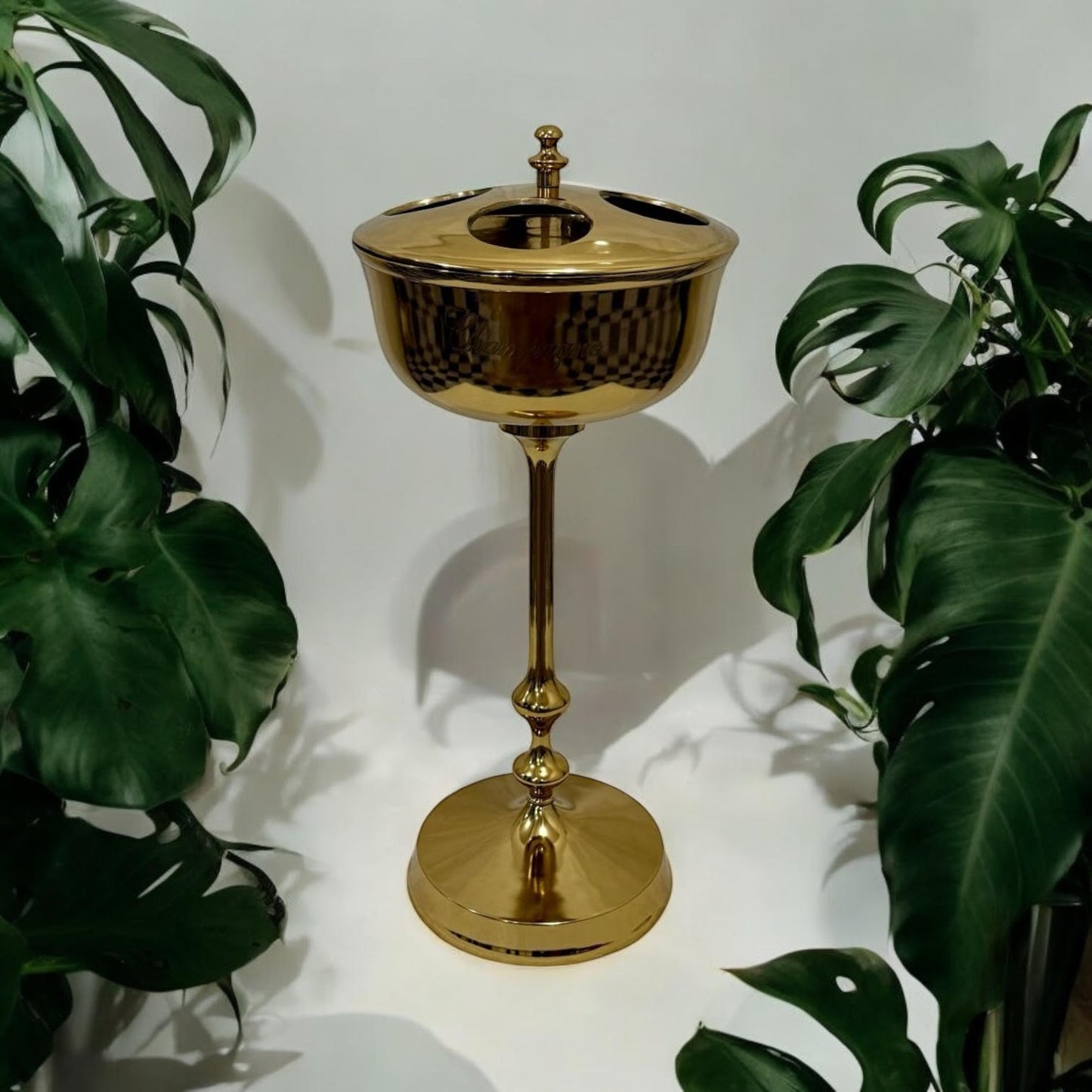 81cm GOLD 4 BOTTLE CHAMPAGNE BUCKET ON STA