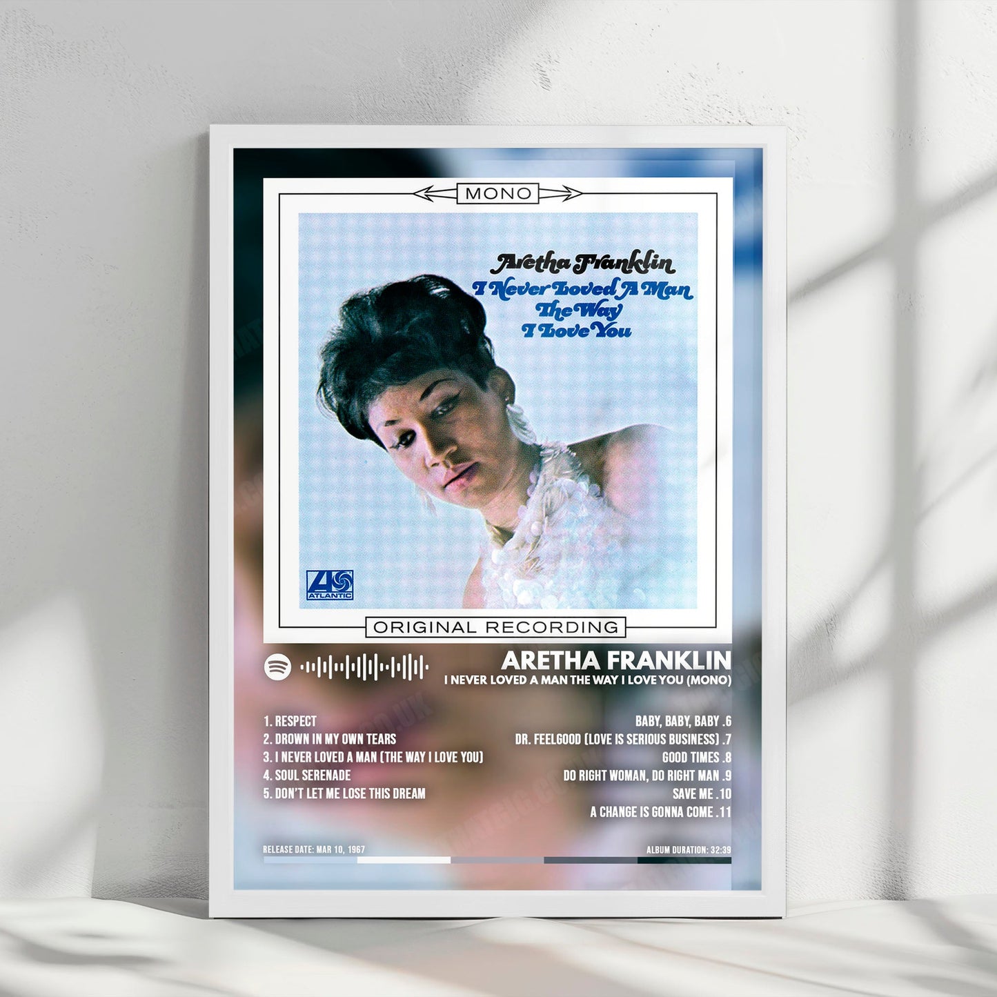Aretha Franklin "I Never Loved a Man the Way I Love You  " Album Cover Poster - with Complete Tracklist