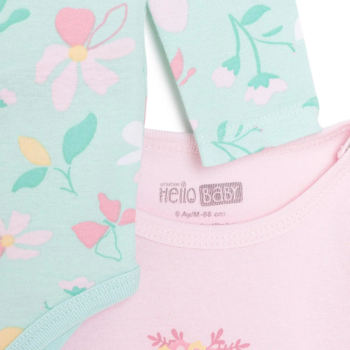 HelloBaby 2 Pack Floral & Bunny Print Long Sleeve Baby Bodysuits (3 Months to 3 Years)
