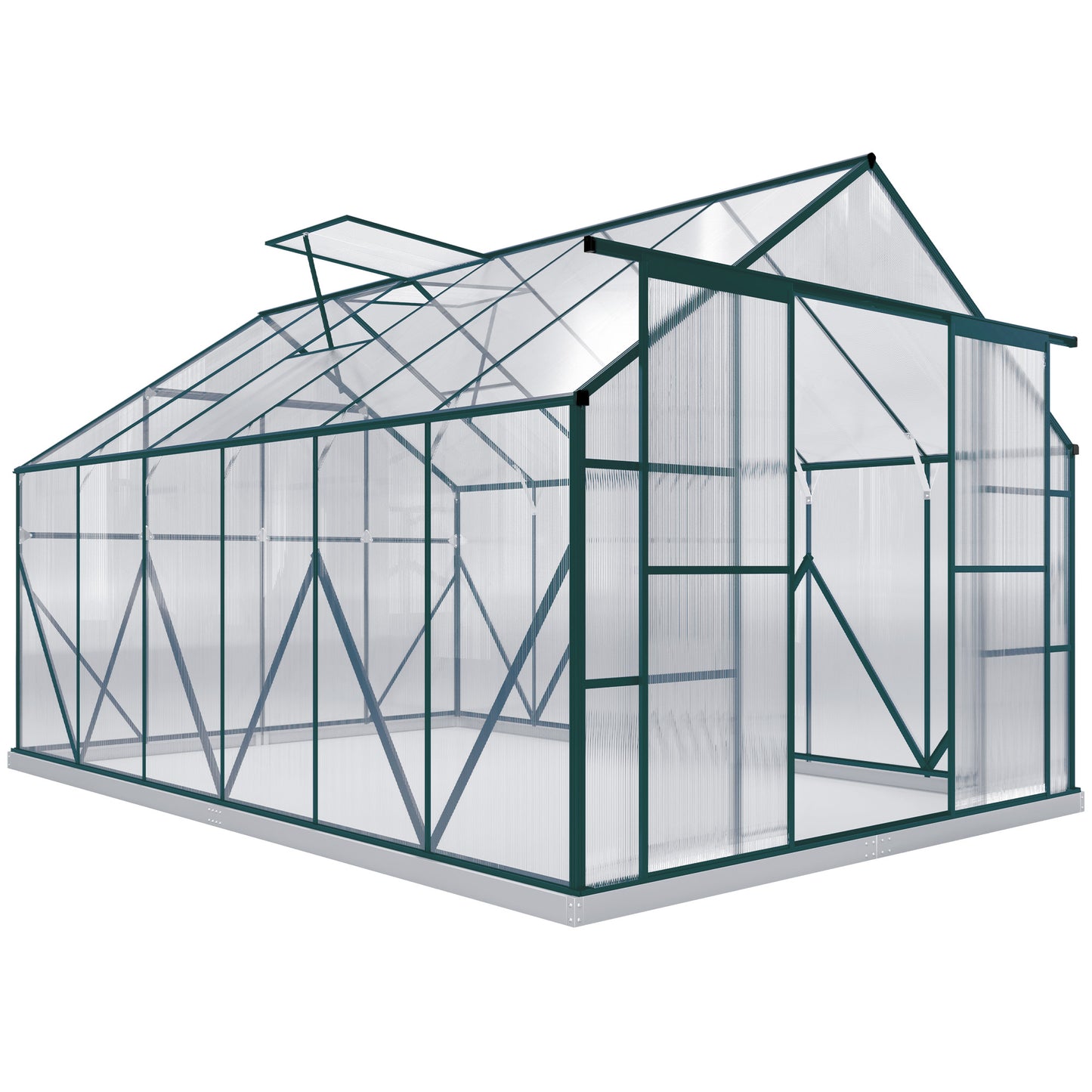 8x12ft Polycarbonate Walk-in Greenhouse Outdoor Double Sliding Door Outsunny