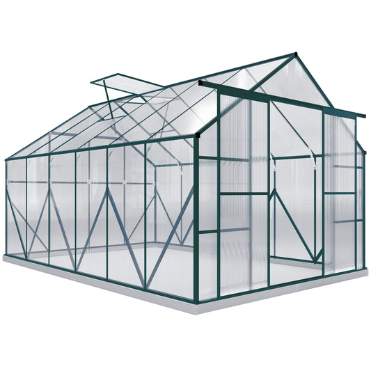 8x12ft Polycarbonate Walk-in Greenhouse Outdoor Double Sliding Door Outsunny
