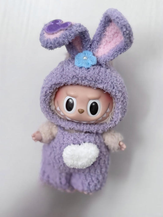 Labubu Bunny Hoodie Outfit Set - Purple with Pink Ears & Fluffy Tail (17cm)