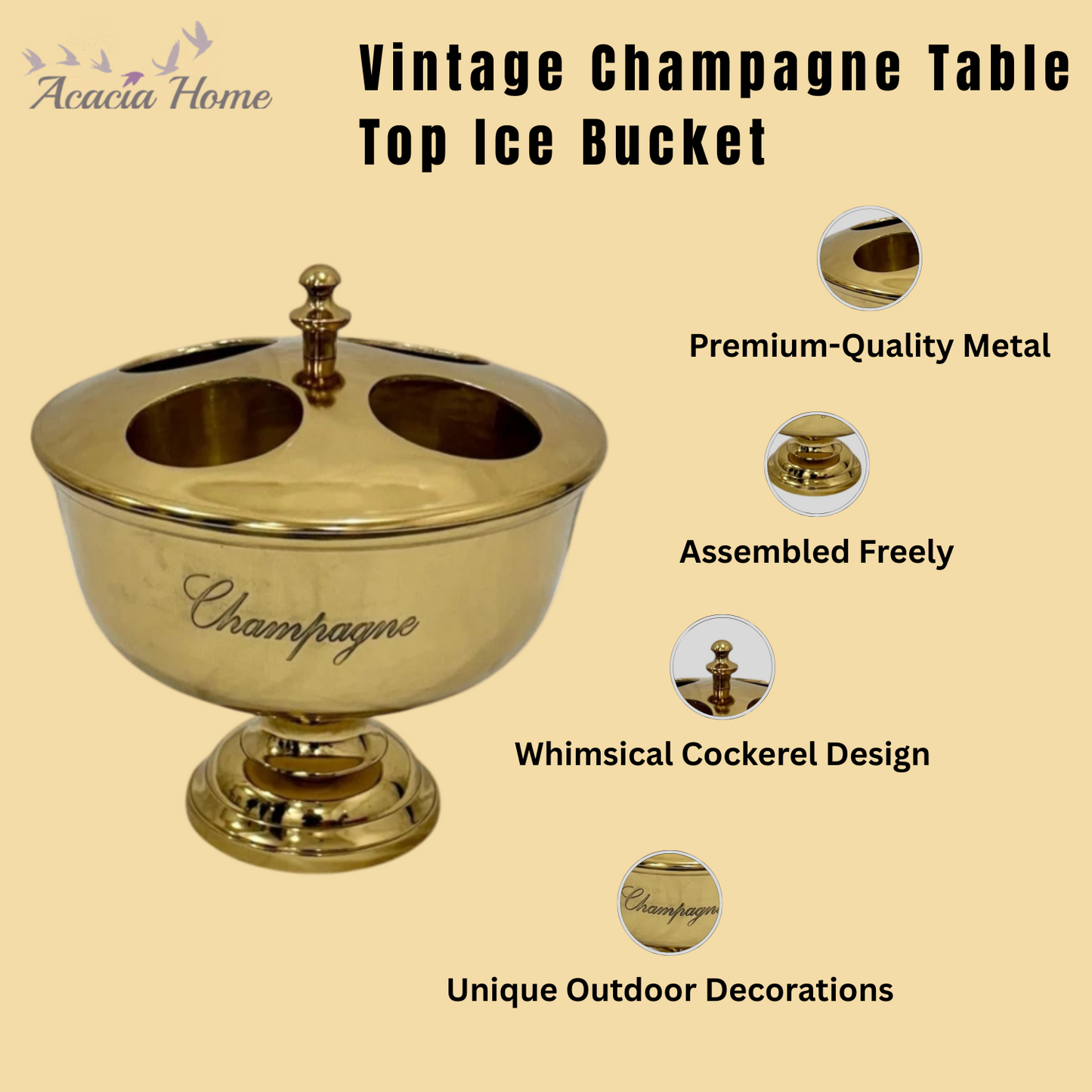 36cm GOLD 4 BOTTLE CHAMPAGNE BUCKET
